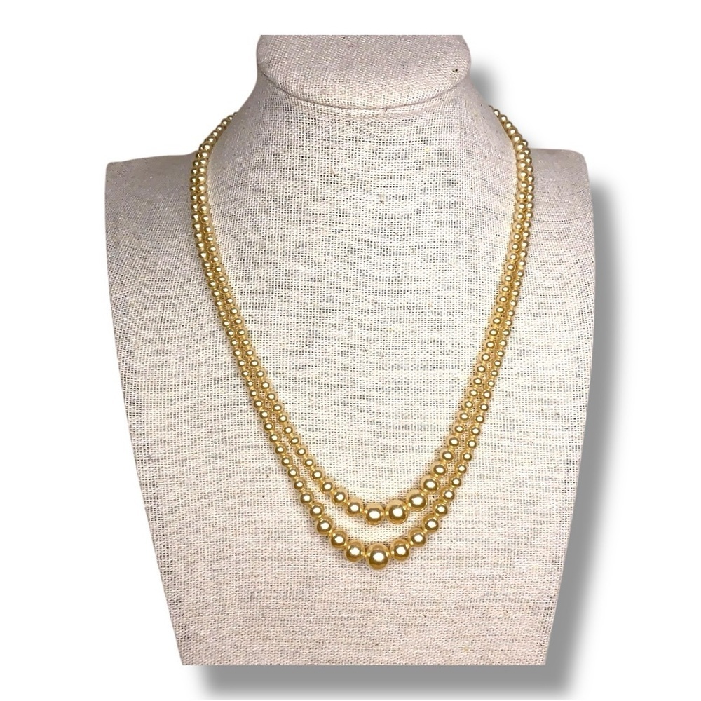 Vintage Double Layer Pearl Necklace Art Deco Ornate Clasp Formal Wedding Pinup